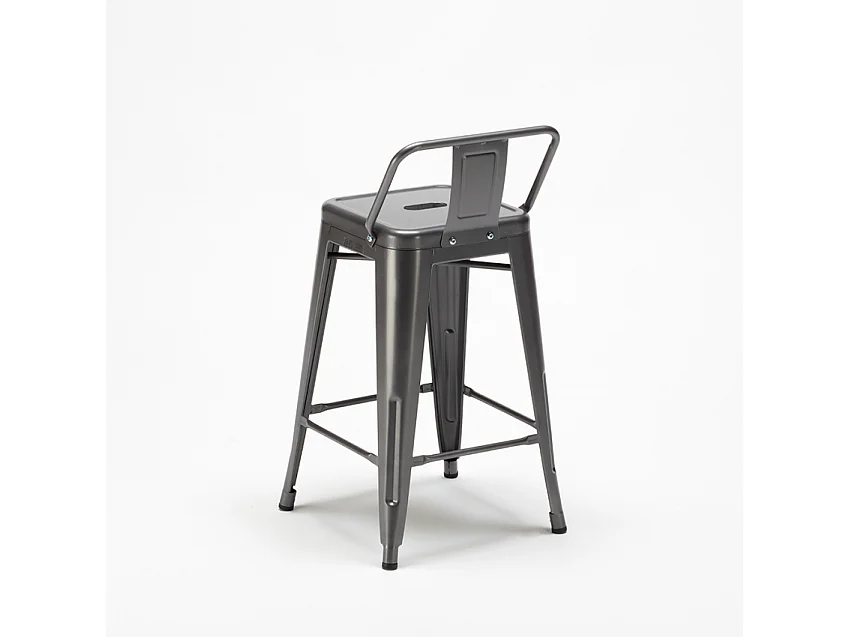 taburete alto de acero y metal para cocinas y bares con respaldo steel top - Gris