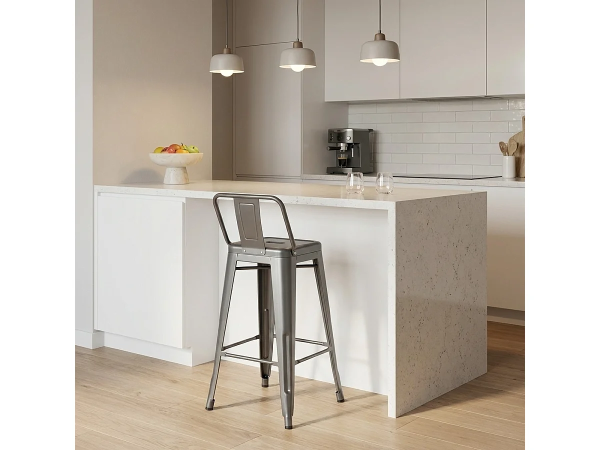 Barhocker im industrie stil aus metall mit rückenlehne Steel Top - Grau