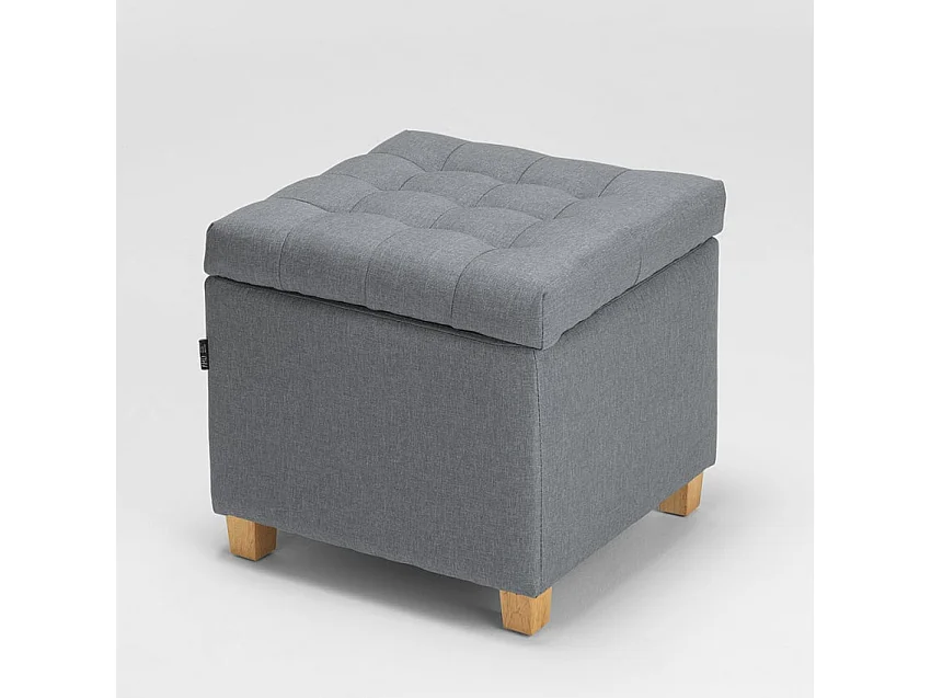 Pouf de rangement avec coussins recouvert de tissu matelassé Coffree - Gris