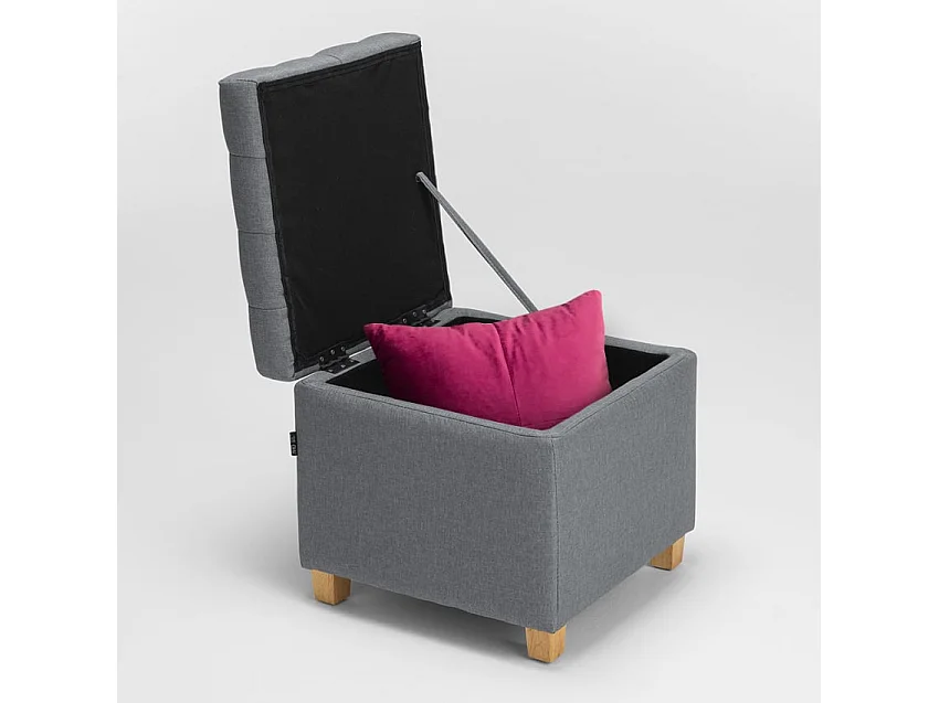 Pouf de rangement avec coussins recouvert de tissu matelassé Coffree - Gris