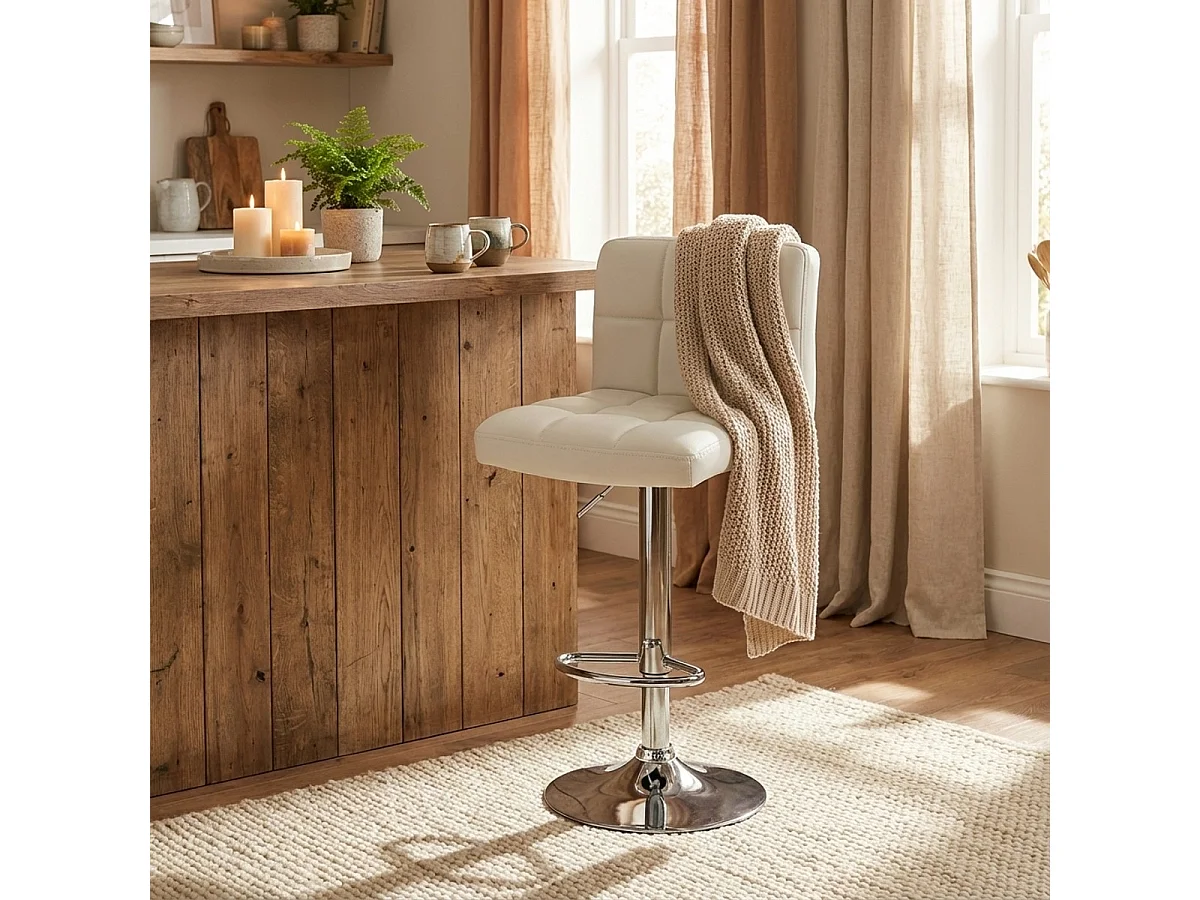 Taburete de cocina y bar alto giratorio ajustable con respaldo Atlanta - Blanco