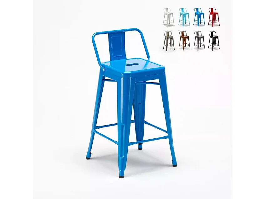 Barhocker im industrie stil aus metall mit rückenlehne Steel Top - Blau