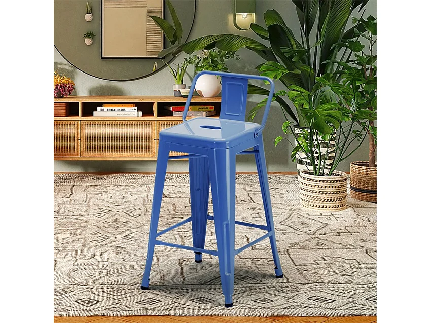 Barhocker im industrie stil aus metall mit rückenlehne Steel Top - Blau