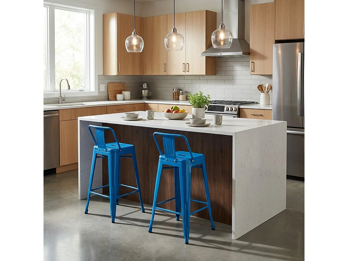 Barhocker im industrie stil aus metall mit rückenlehne Steel Top - Blau
