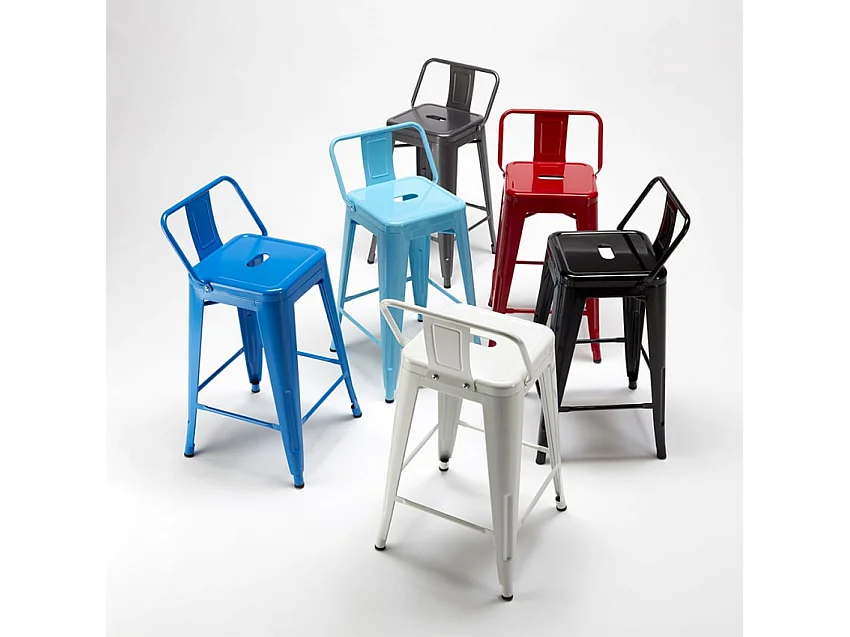 Barhocker im industrie stil aus metall mit rückenlehne Steel Top - Blau