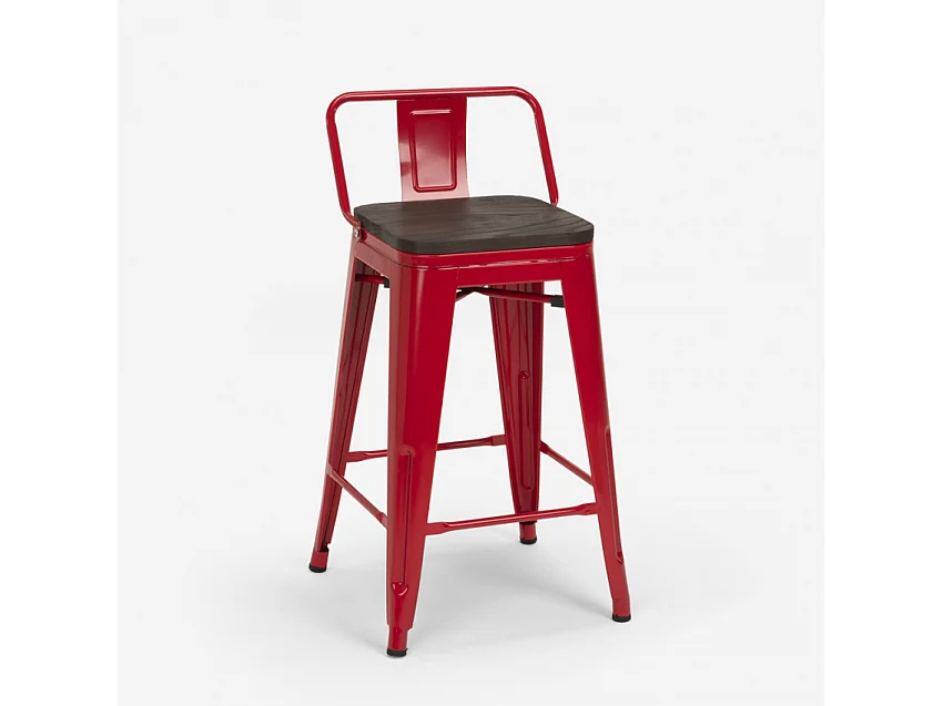 taburete alto de diseño industrial de metal y madera, para barra y cocina steel wood top - Rojo