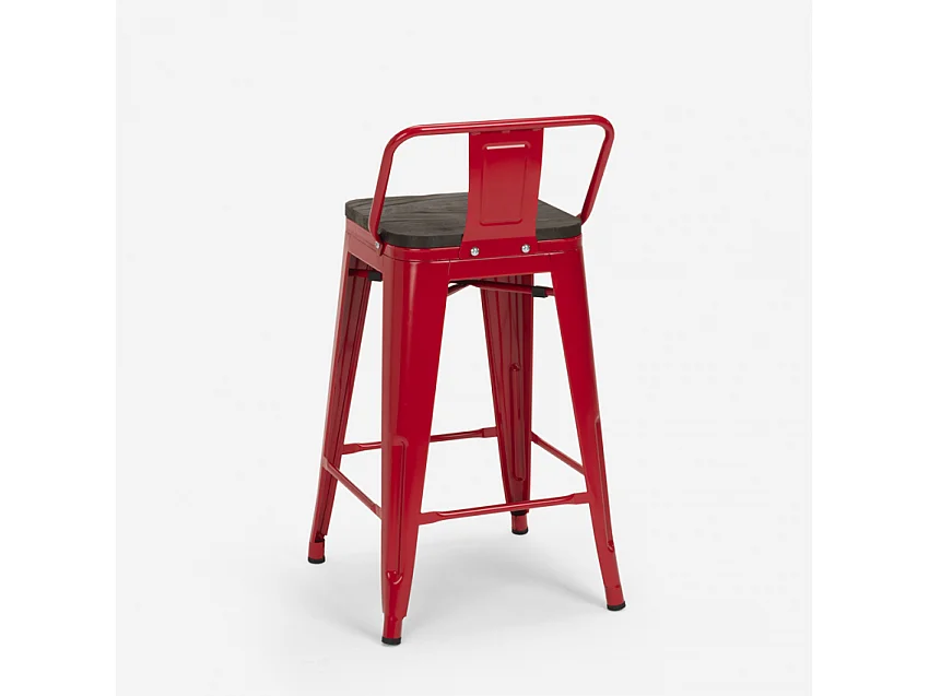 taburete alto de diseño industrial de metal y madera, para barra y cocina steel wood top - Rojo