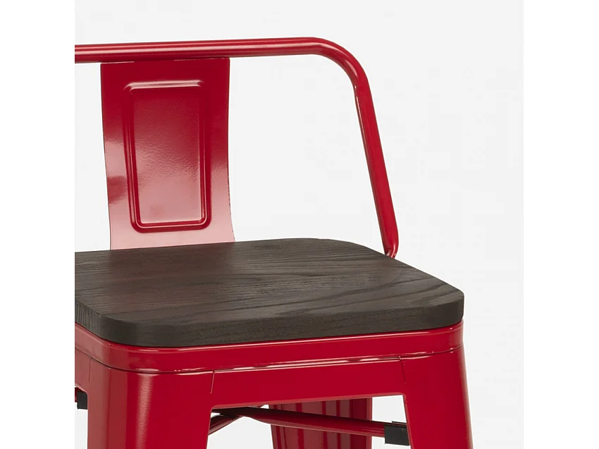 taburete alto de diseño industrial de metal y madera, para barra y cocina steel wood top - Rojo