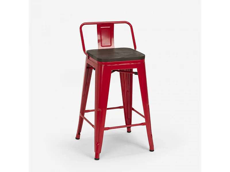 taburete alto de diseño industrial de metal y madera, para barra y cocina steel wood top - Rojo