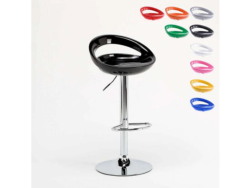 Taburete de bar para cocina alto giratorio fijo ajustable y con reposapiés modelo Hollywood - Negro