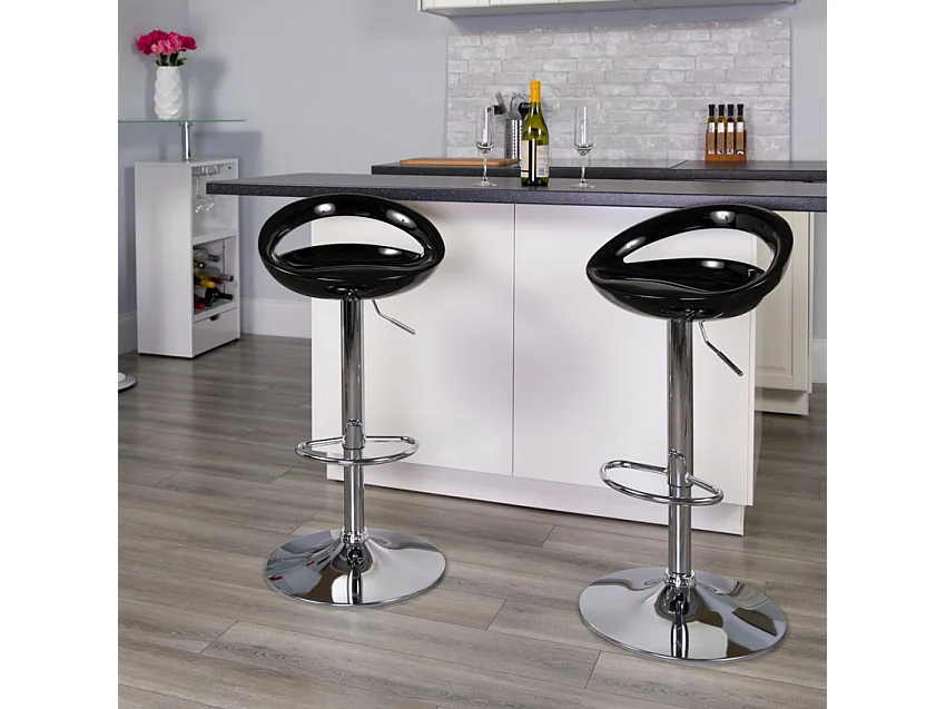 Taburete de bar para cocina alto giratorio fijo ajustable y con reposapiés modelo Hollywood - Negro