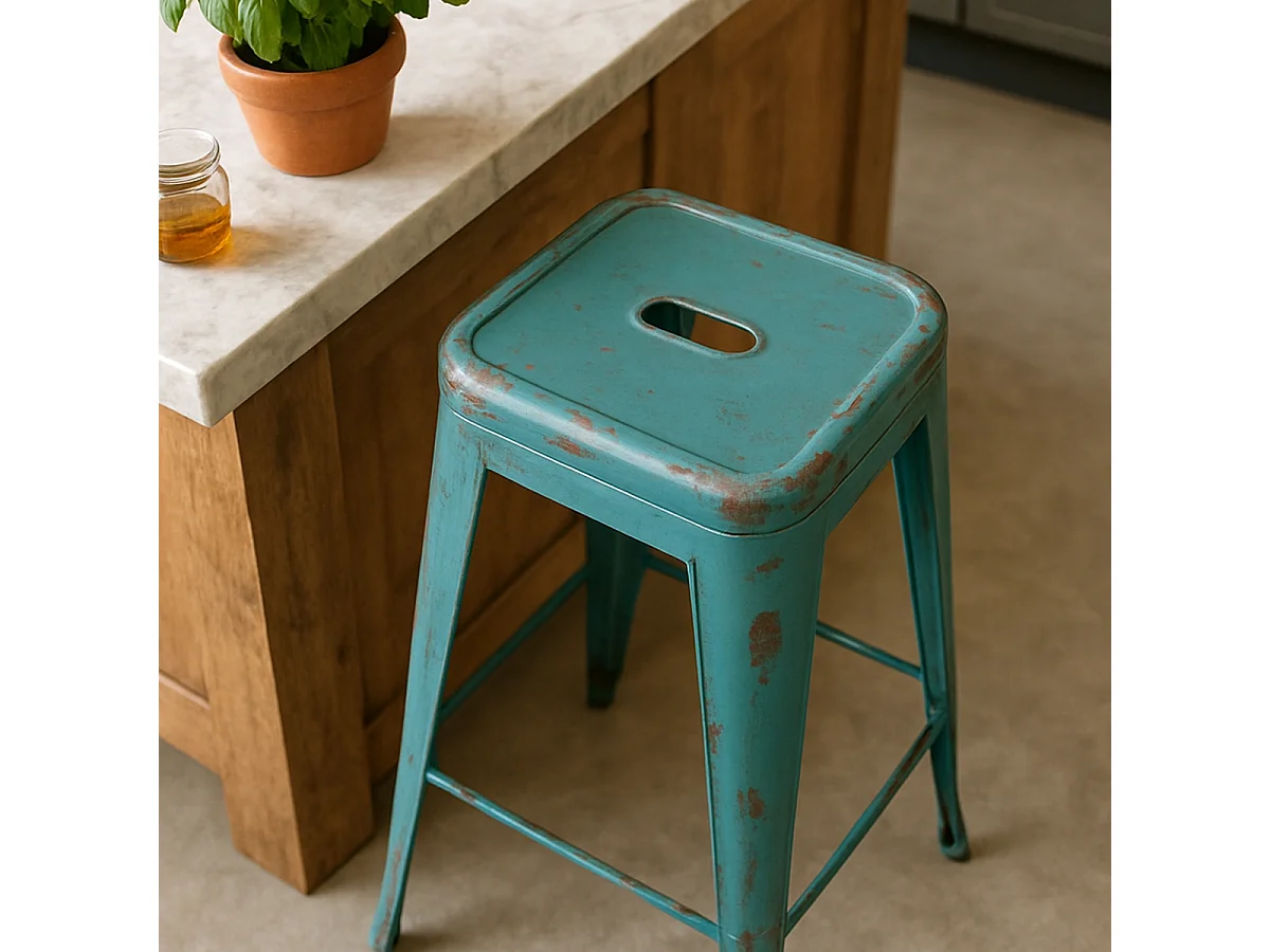 barhocker hocker aus metall im industriedesign 78cm steel stale - Blau