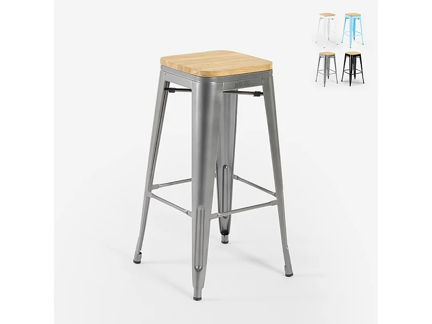 stuhl hoch bar küche metall industriell oben h78cm holz steel up wood - Dunkel Grau