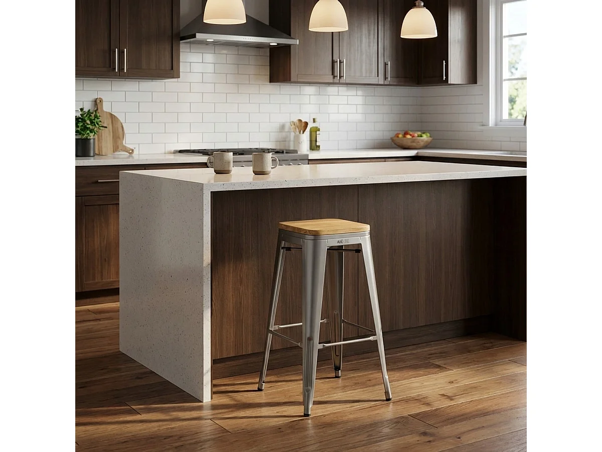 tabouret haut en métal pour cuisine-bar plateau en bois steel up wood - Gris foncé