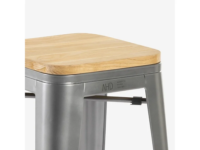 stuhl hoch bar küche metall industriell oben h78cm holz steel up wood - Dunkel Grau