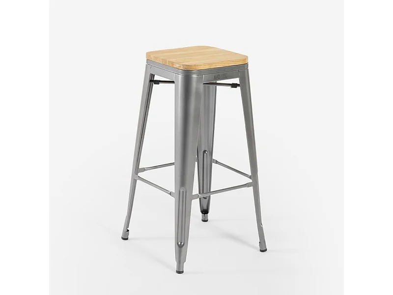 tabouret haut en métal pour cuisine-bar plateau en bois steel up wood - Gris foncé