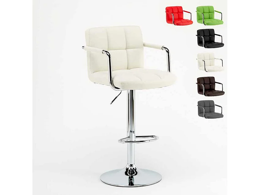 Taburete de bar cocina alto giratorio ajustable con respaldo y reposabrazos Las Vegas - Blanco