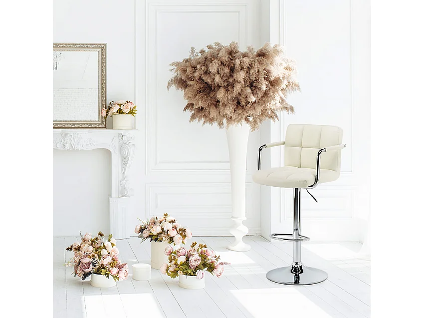 Taburete de bar cocina alto giratorio ajustable con respaldo y reposabrazos Las Vegas - Blanco