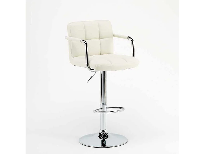 Taburete de bar cocina alto giratorio ajustable con respaldo y reposabrazos Las Vegas - Blanco