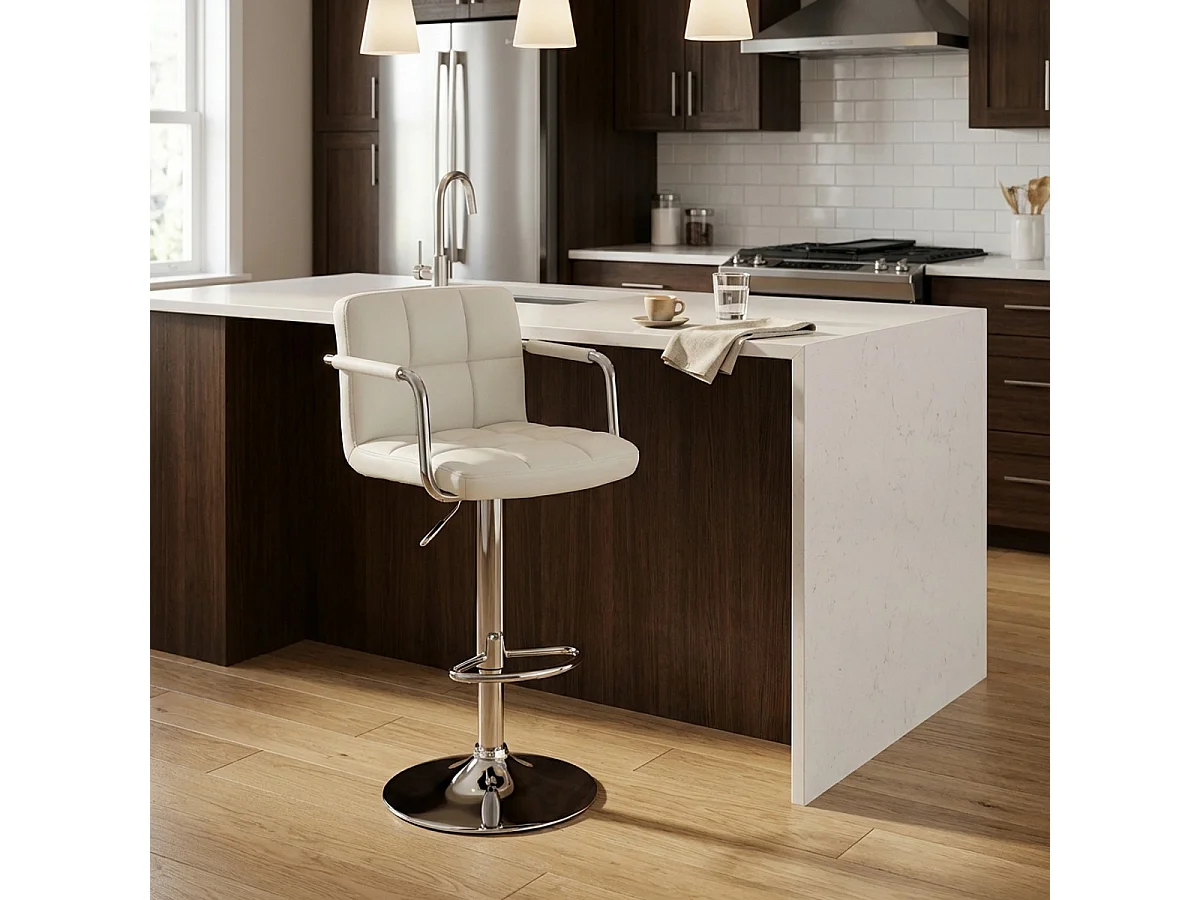 Taburete de bar cocina alto giratorio ajustable con respaldo y reposabrazos Las Vegas - Blanco