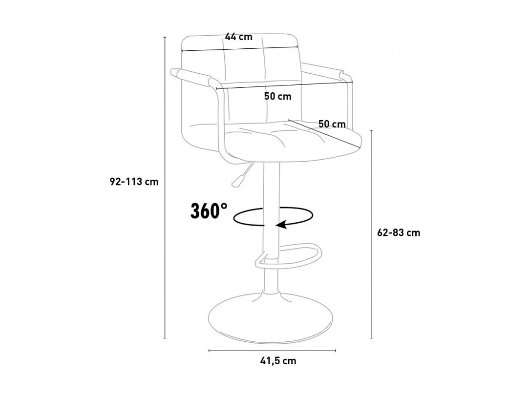Taburete de bar cocina alto giratorio ajustable con respaldo y reposabrazos Las Vegas - Blanco