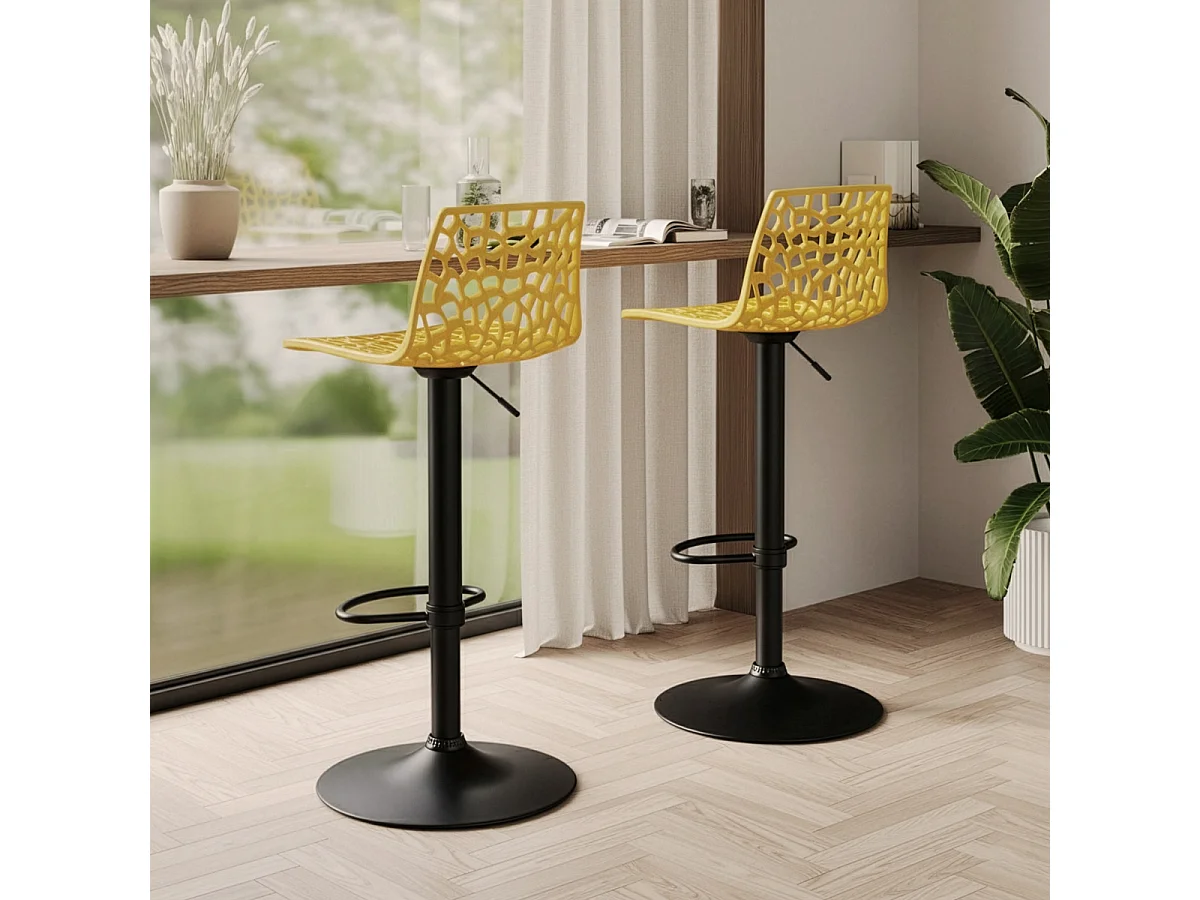 Verstellbarer Barhocker mit mattschwarzer Basis Grand Soleil Spider Matt - Gelb