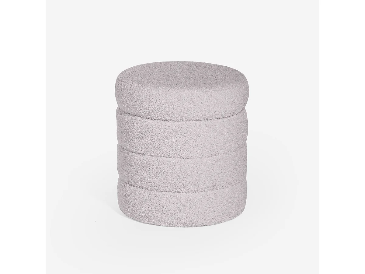 Pouf bouclé contenitore di design a cilindro per soggiorno  Mugi - Grigio