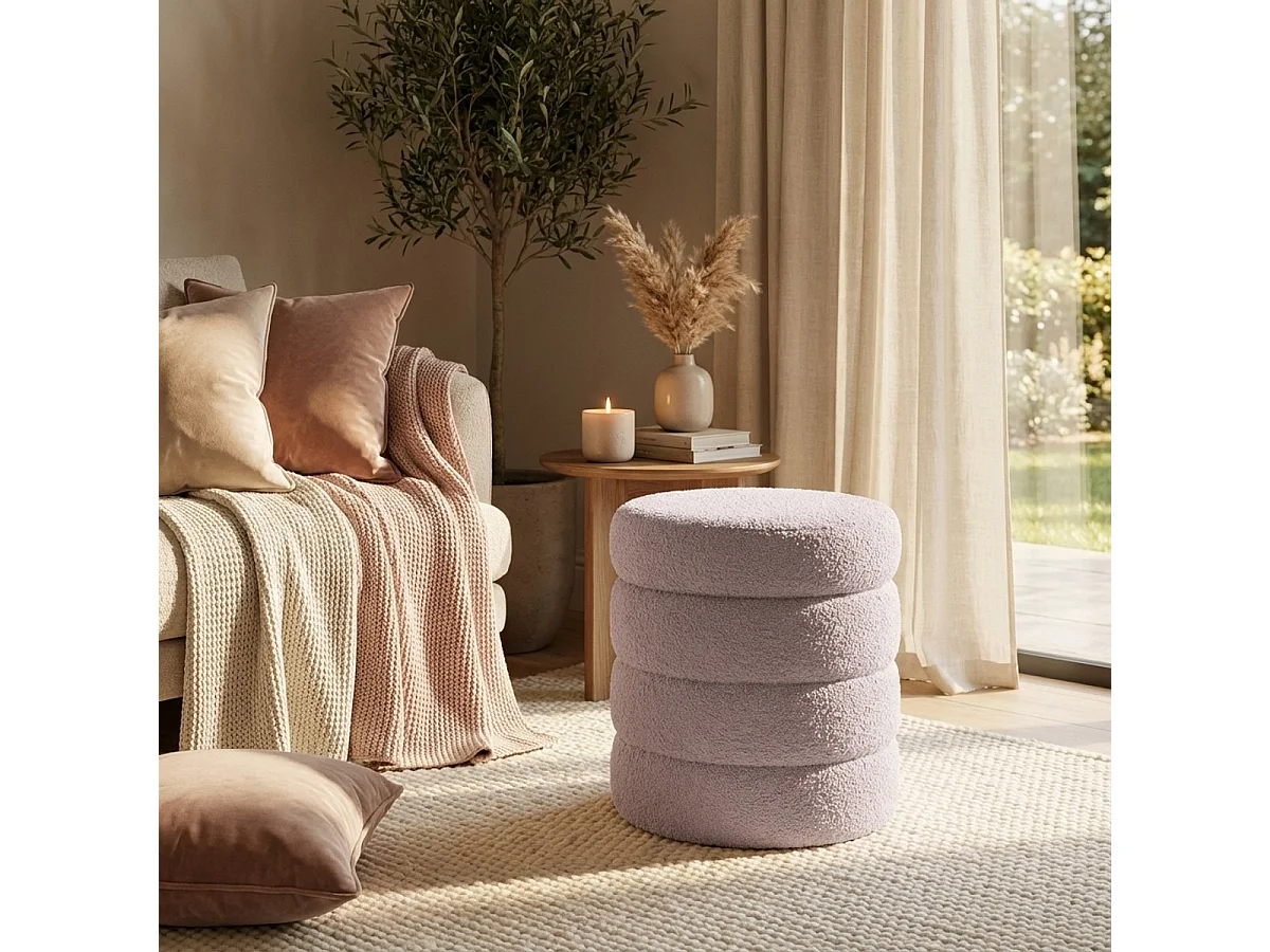 Pouf bouclé contenitore di design a cilindro per soggiorno  Mugi - Grigio