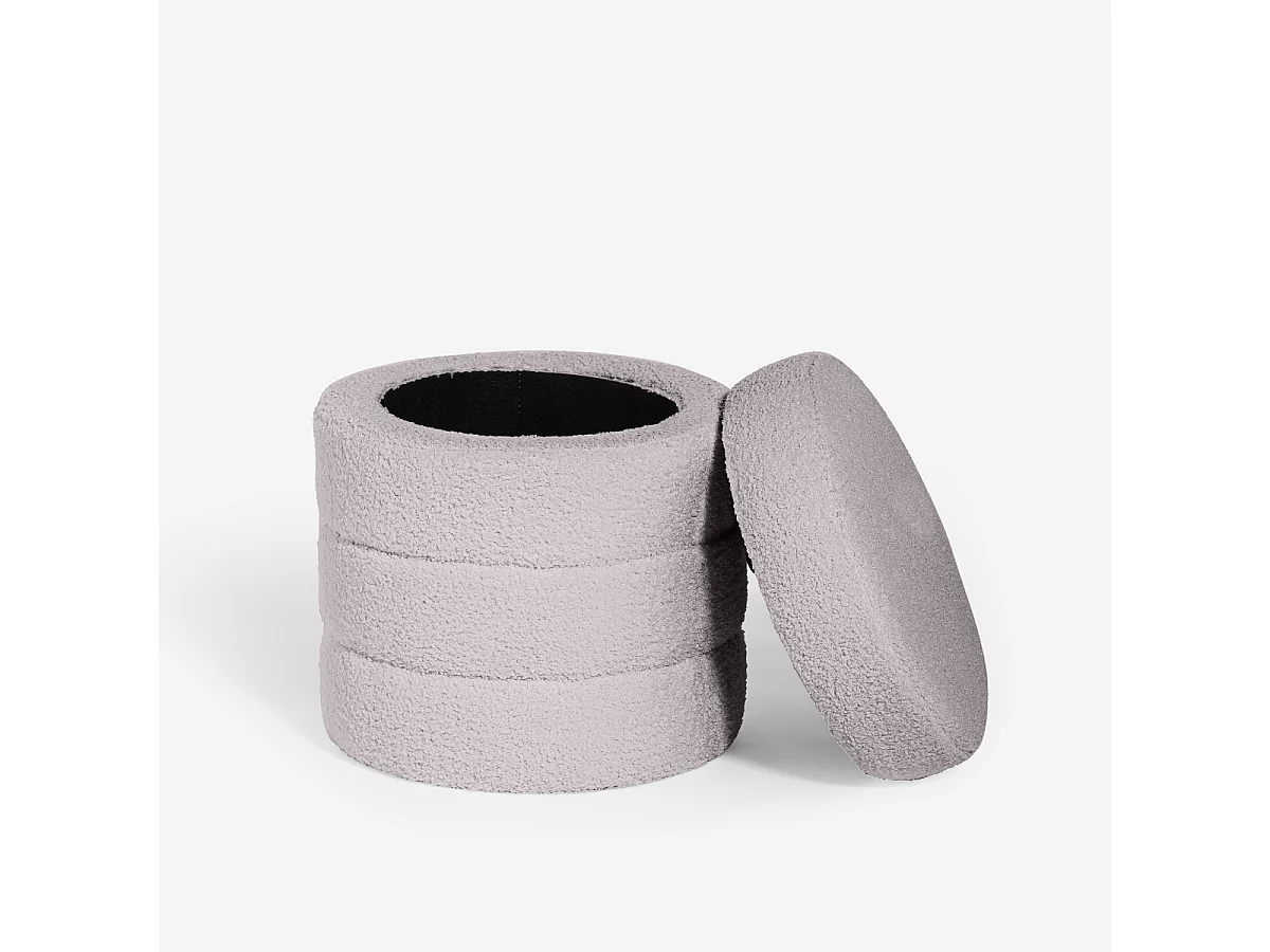 Pouf bouclé contenitore di design a cilindro per soggiorno  Mugi - Grigio