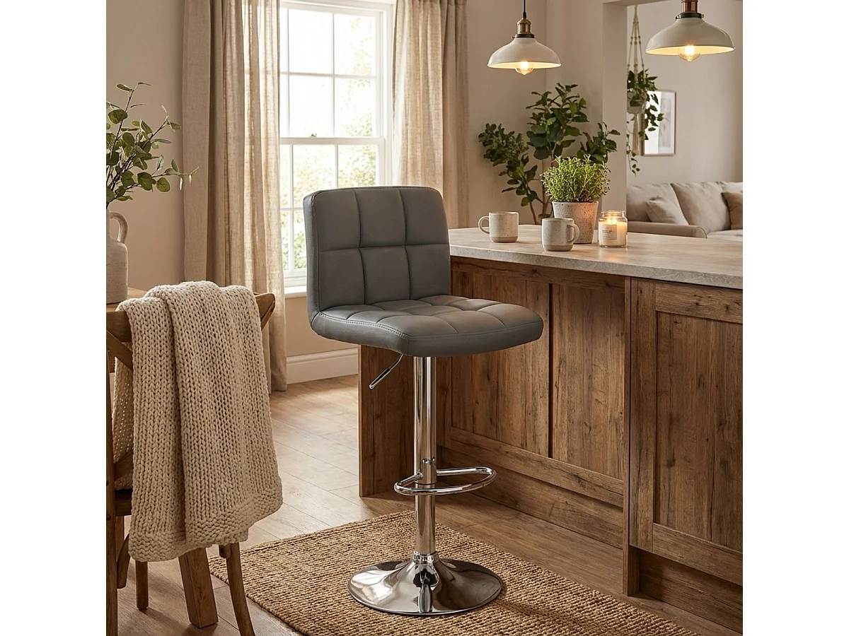 Taburete de cocina y bar alto giratorio ajustable con respaldo Atlanta - Gris