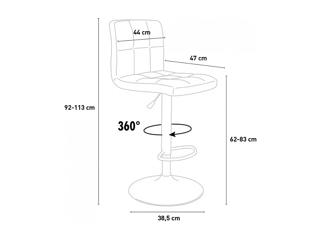 Taburete de cocina y bar alto giratorio ajustable con respaldo Atlanta - Gris