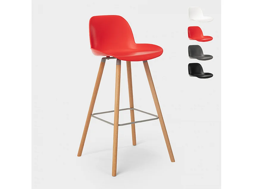 Taburete alto moderno de diseño escandinavo para bar y cocina Eiffel Burj 75 - Rojo