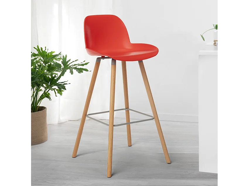 Taburete alto moderno de diseño escandinavo para bar y cocina Eiffel Burj 75 - Rojo