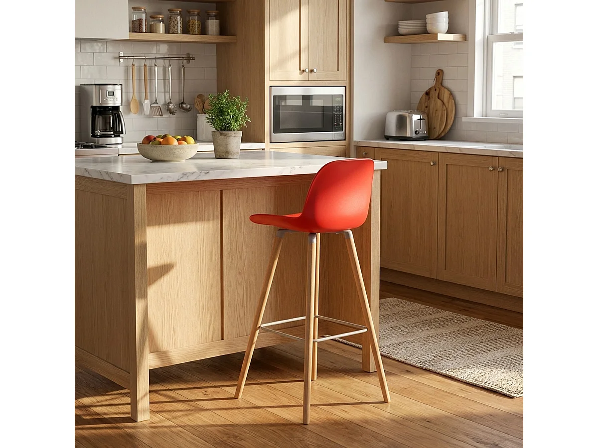 Taburete alto moderno de diseño escandinavo para bar y cocina Eiffel Burj 75 - Rojo