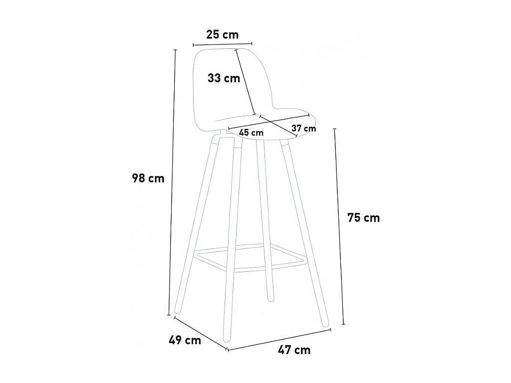 Taburete alto moderno de diseño escandinavo para bar y cocina Eiffel Burj 75 - Rojo