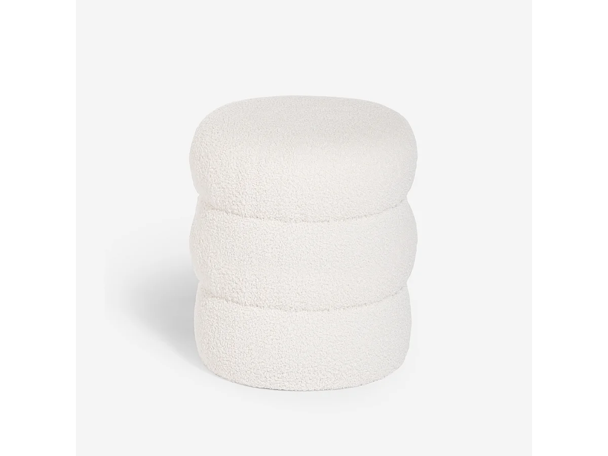 Pouf poggiapiedi in teddy bouclé design moderno a cilindro Okami - Bianco