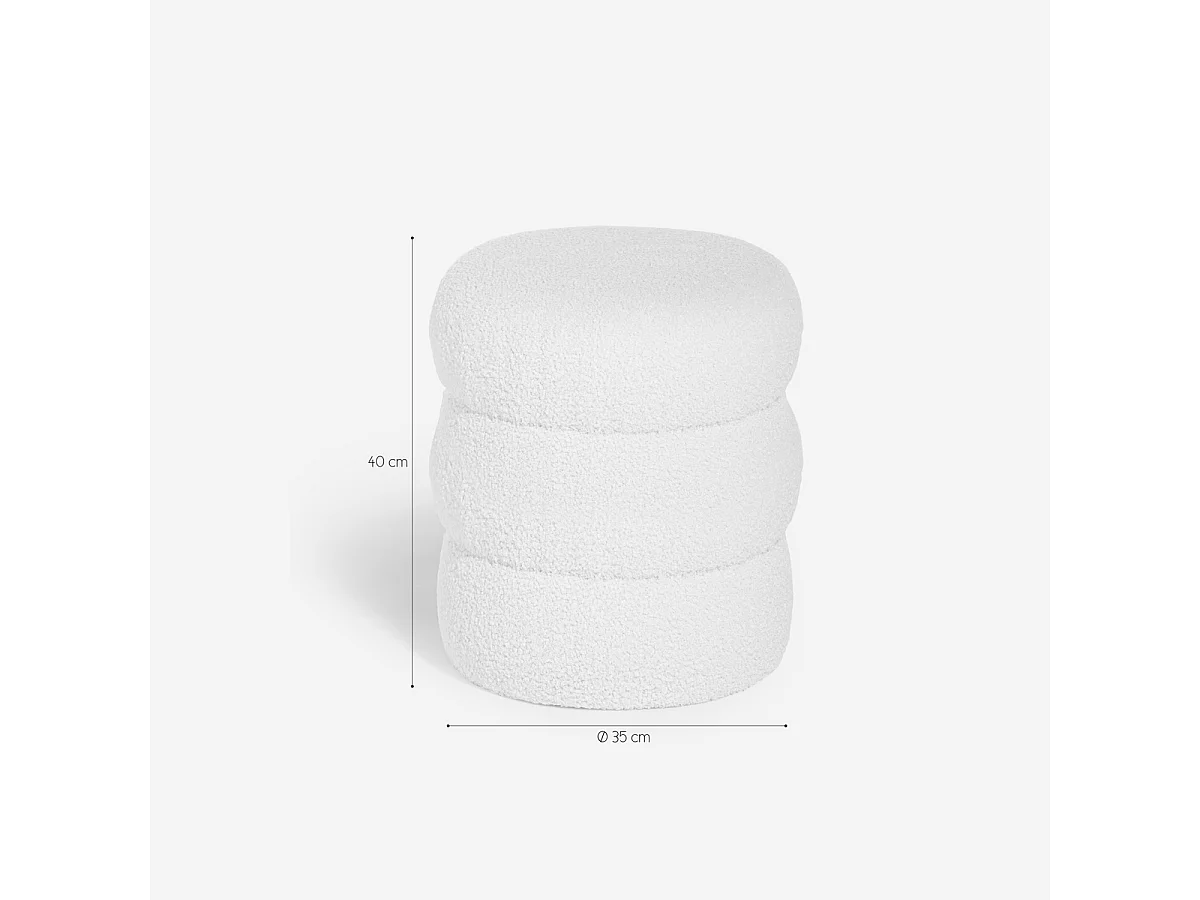Pouf poggiapiedi in teddy bouclé design moderno a cilindro Okami - Bianco