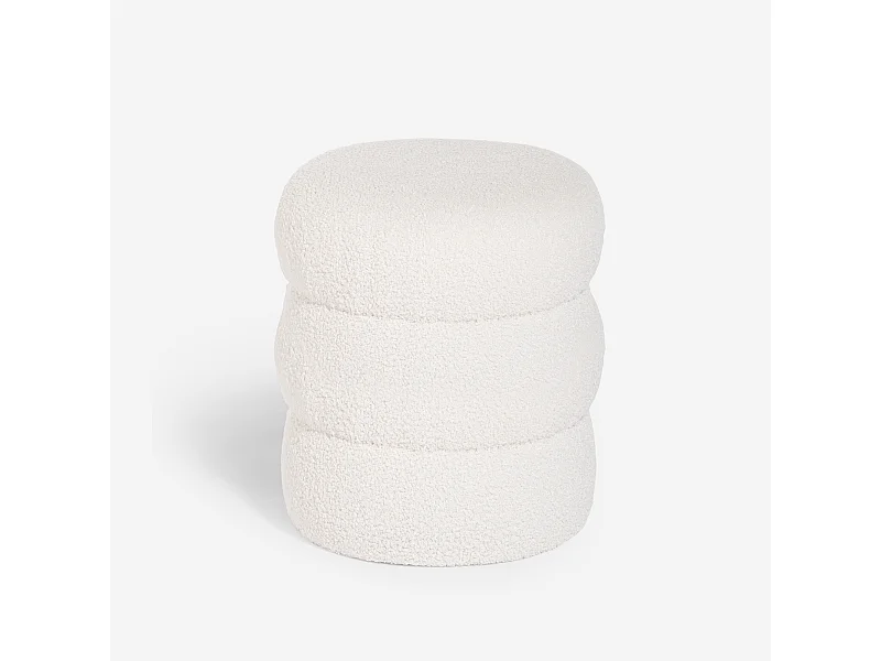 Pouf poggiapiedi in teddy bouclé design moderno a cilindro Okami - Bianco