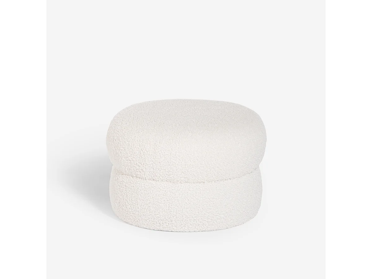 Pouf poggiapiedi basso per soggiorno in tessuto  teddy bouclé Raion - Bianco