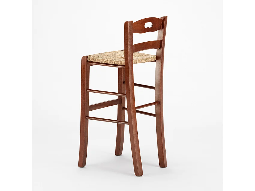 Sgabello alto in legno con seduta in paglia Hamburg bar pub e cucina