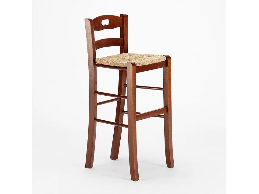 Tabouret de bar pub et cuisine en bois avec assise en paille Hamburg