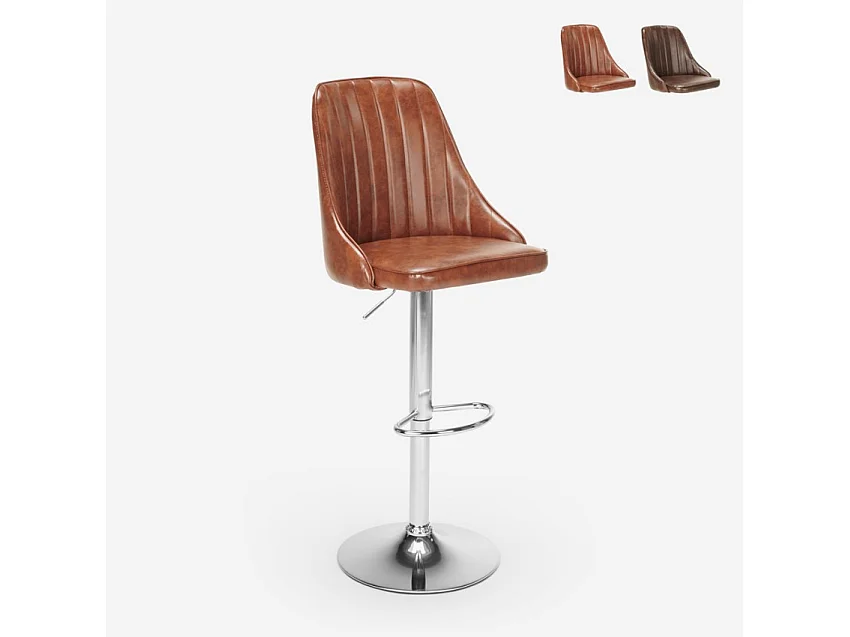 Taburete bar alto península cocina giratorio regulable acolchado Varadero - Marrón