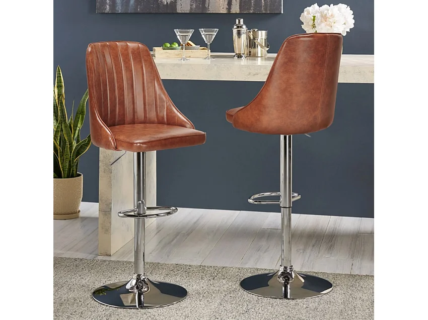 Taburete bar alto península cocina giratorio regulable acolchado Varadero - Marrón