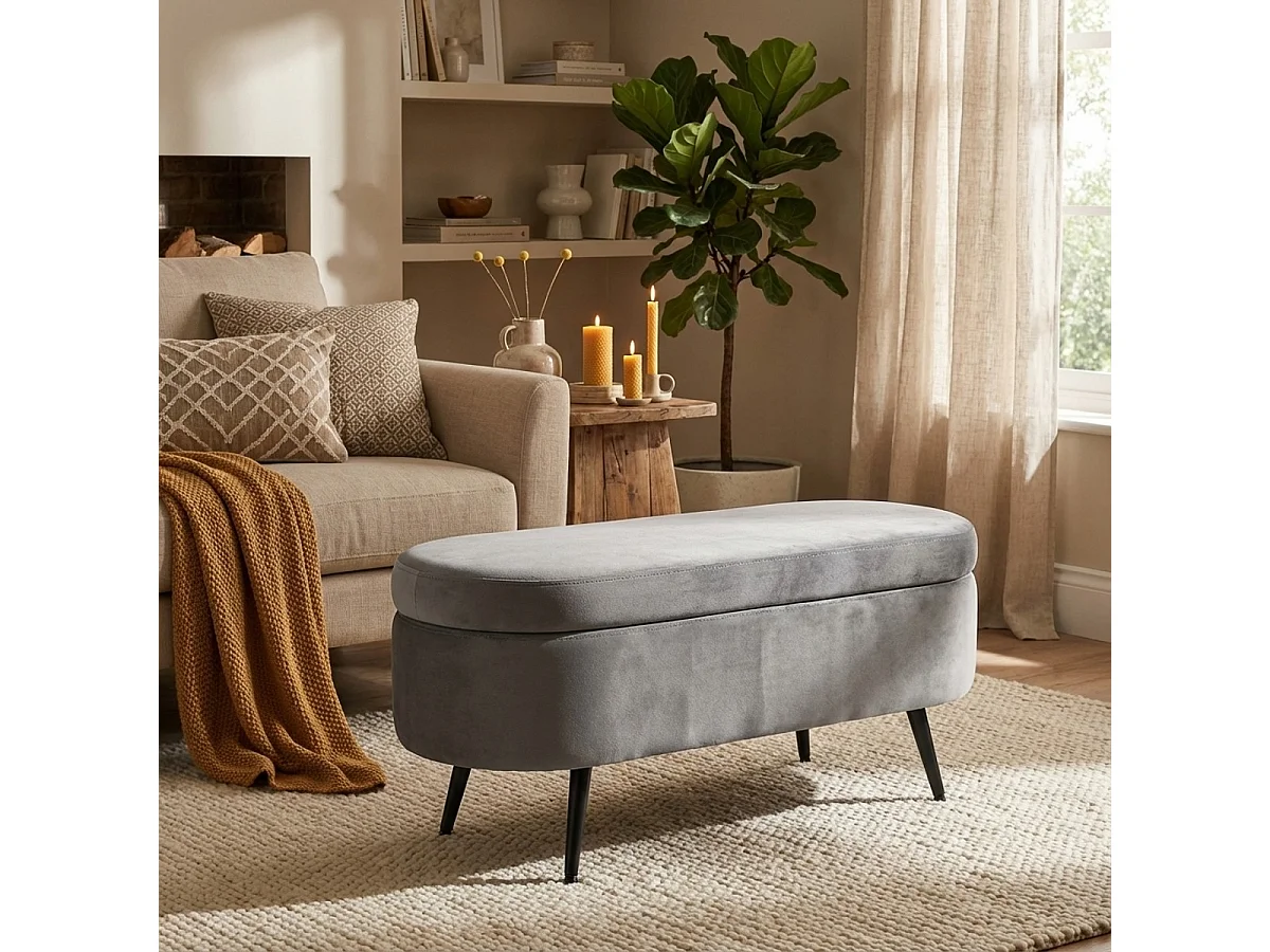 Sitzhocker Aufbewahrungsbox Samt Hocker Eingangsbank Design Renoir - Grau