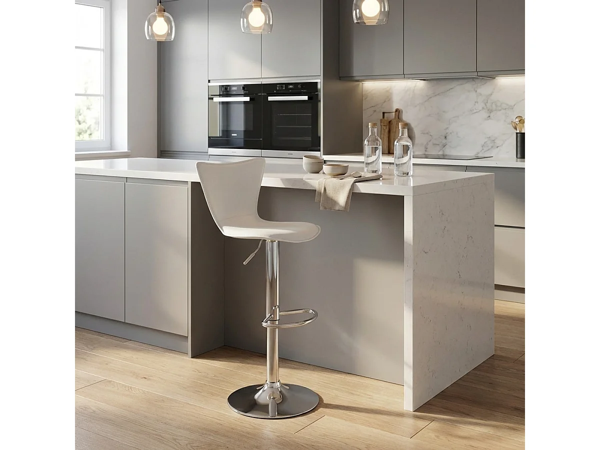 Taburete de bar cocina giratorio elegante diseño moderno ajustable Folks - Blanco