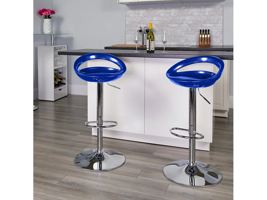 Taburete de bar para cocina alto giratorio fijo ajustable y con reposapiés modelo Hollywood - Azul Marino