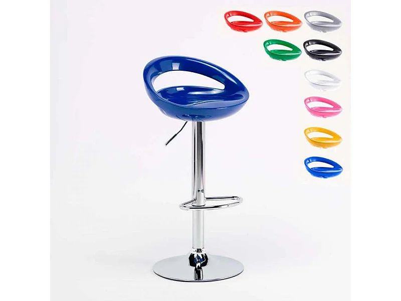 Taburete de bar para cocina alto giratorio fijo ajustable y con reposapiés modelo Hollywood - Azul Marino