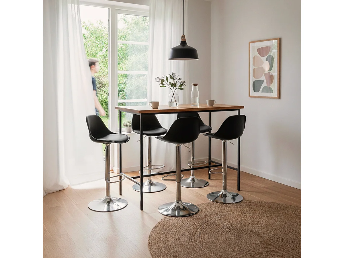 Taburete de Bar y Cocina hecho de Cuero Polipiel Diseño New Orleans - Negro