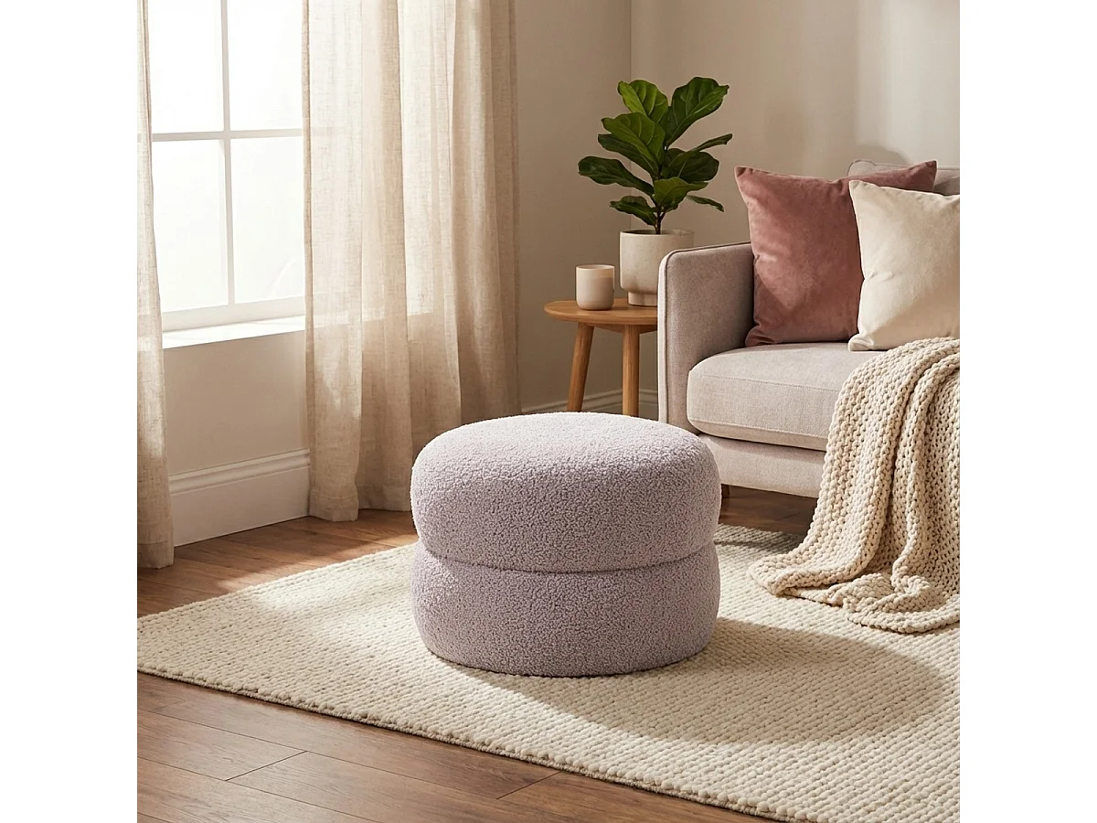 Pouf poggiapiedi basso per soggiorno in tessuto  teddy bouclé Raion - Grigio