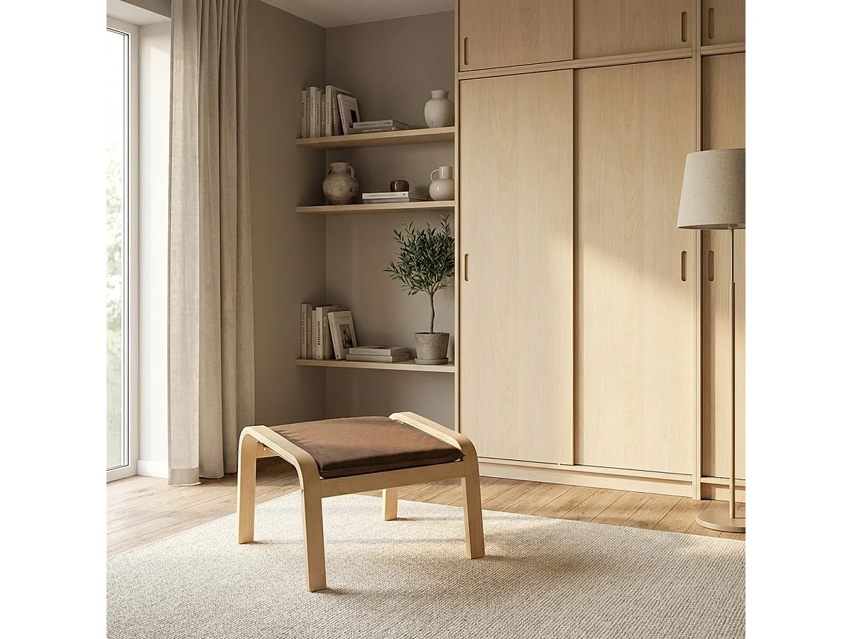 Hocker Nordisches Design Pouf Fußhocker aus Stoff mit Holzbeinen Sylt - Braun